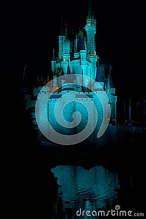 Fireworks around the famous castle. Disneyworld Florida, FL US USA Editorial Stock Photo