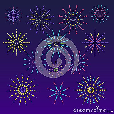 Fireworks background in flat style. Celebration design for holidays. Winner banner, festival decorations. Vector illustration Vector Illustration