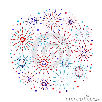 Fireworks background in flat style isolated on white background. Celebration design for holidays. Winner banner, festival Vector Illustration