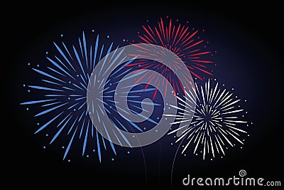 Fireworks blue red white colors Vector Illustration
