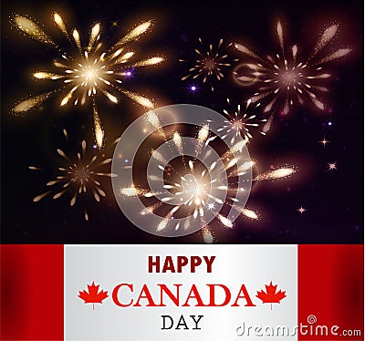 Fireworks and Canada flag Vector Illustration