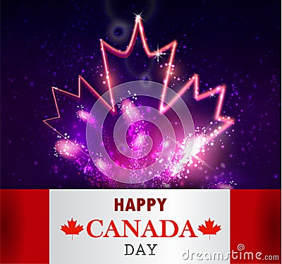 Fireworks and Canada flag Vector Illustration
