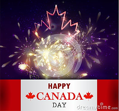 Fireworks and Canada flag Vector Illustration