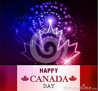 Fireworks and Canada flag Vector Illustration