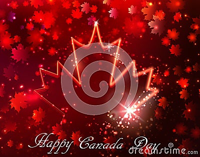 Fireworks and Canada flag Vector Illustration