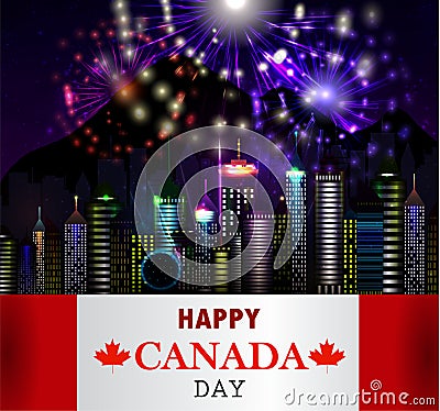 Fireworks and Canada flag Vector Illustration