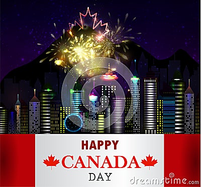 Fireworks and Canada flag Vector Illustration