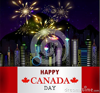 Fireworks and Canada flag Vector Illustration