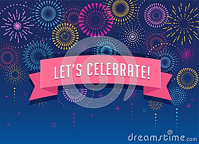 Fireworks and celebration background, winner, victory poster design Vector Illustration