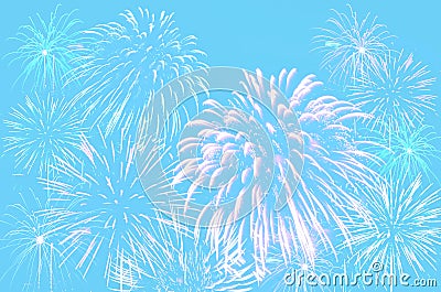 Fireworks celebration on pastel cyan color background. Stock Photo