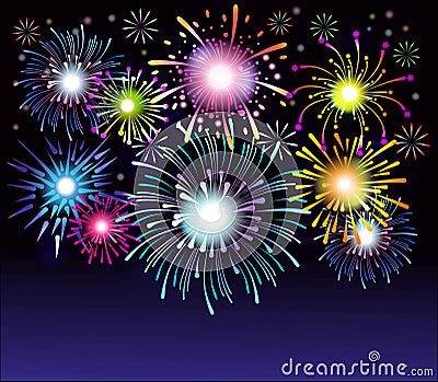 Fireworks collection. Colorful festive firework background. Vector illustration Vector Illustration