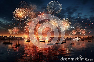 Fireworks creating a breathtaking scene over a Stock Photo