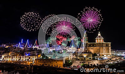 Fireworks display for the village feast of Our lady in Mellieha - Malta Stock Photo