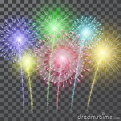 Fireworks. Festival colorful firework. Vector llustration on blue background Vector Illustration