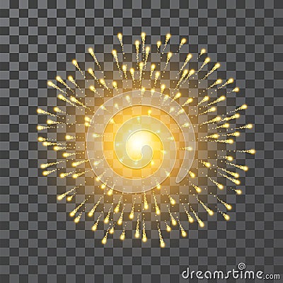 Fireworks. Festival gold firework. Vector llustration on transparent background Vector Illustration