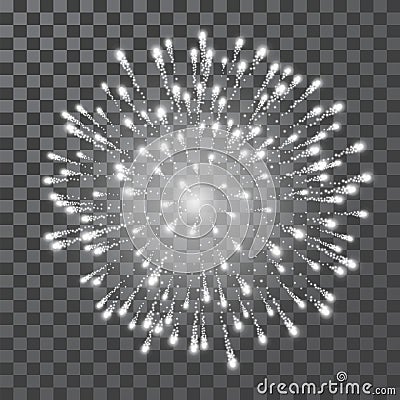 Fireworks. Festival white firework. Vector llustration on transparent background Vector Illustration