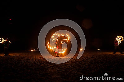 Fireworks. fire show on the day of the national holiday. man and fire in his hands. Stock Photo