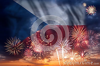 Fireworks and flag of Czech Republic Stock Photo