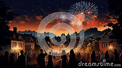 Fireworks of the French National Day of July 14 in a small country village Stock Photo