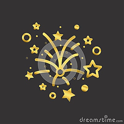 Fireworks gold icon. Golden pyrotechnic salute sign on dark background. Vector. Vector Illustration