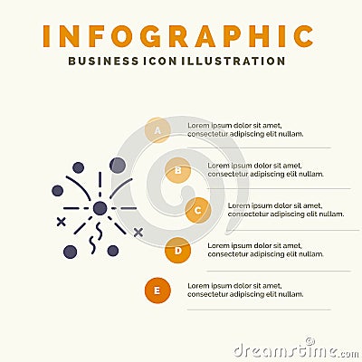 Fireworks, Light, Celebration Infographics Presentation Template. 5 Steps Presentation Vector Illustration