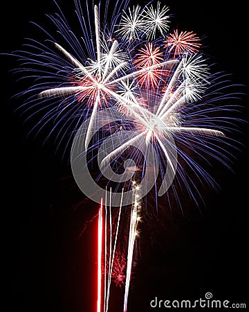Fireworks Lights Explosions red white blue Stock Photo