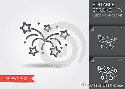 Fireworks. Line icon with shadow and editable stroke Vector Illustration