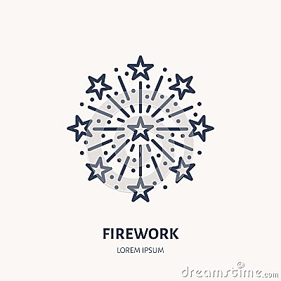 Fireworks line icon. Vector logo for event service. Linear illustration of new year firecrackers, salute Vector Illustration