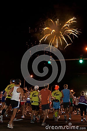 Fireworks Lit Up Start of 2009 Honolulu Maratho Editorial Stock Photo