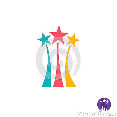 Fireworks logo. Three color stars sign. Vector Illustration