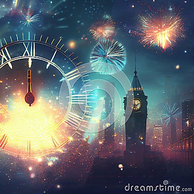 Fireworks at midnight year Cartoon Illustration