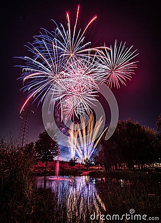 Fireworks at night in new year Stock Photo