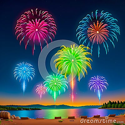 fireworks on night sky of new years eve-generative AI Stock Photo