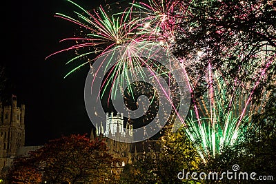 Fireworks over the Cathederal at Ely Stock Photo