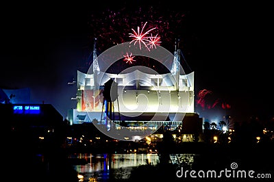Fireworks over Cirque du Soleil Editorial Stock Photo