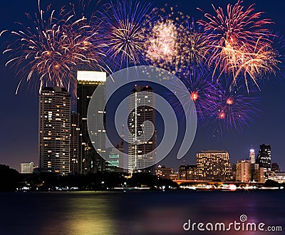 Fireworks over the city Stock Photo