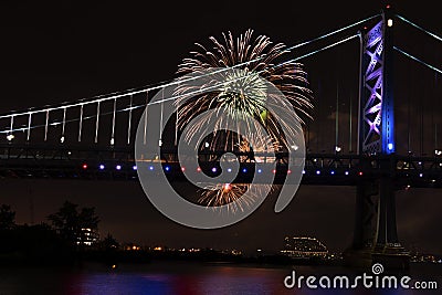 Fireworks over the Delaware River Philadelphia Pennsylvania Stock Photo