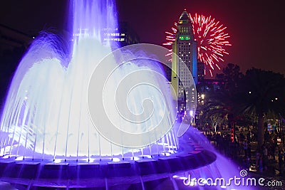 Fireworks over Los Angeles City Hall Editorial Stock Photo