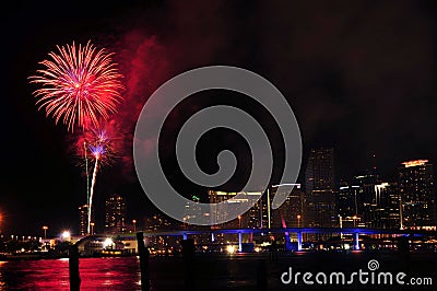 Fireworks over Miami Editorial Stock Photo