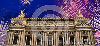 Fireworks over the Opera Garnier (Garnier Palace), Paris, France. Stock Photo