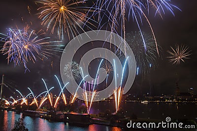 Fireworks over Riga Editorial Stock Photo