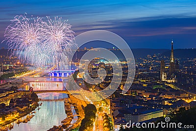 Fireworks over Rouen Stock Photo