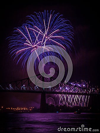 Fireworks over St Lawrence river Stock Photo