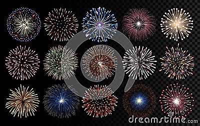 Fireworks realistic vector illustration. Celebrating, birthday and new year decorations. Vector Illustration