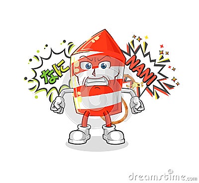 Fireworks rocket anime angry vector. cartoon character Vector Illustration