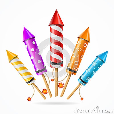 Fireworks Rocket Set. Vector Vector Illustration