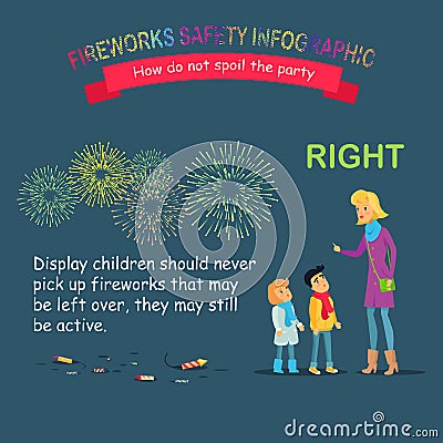 Fireworks Safety Infographic, Teaching Children Vector Illustration