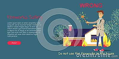 Fireworks Safety, Use Pyrotechnics only Outdoors Vector Illustration