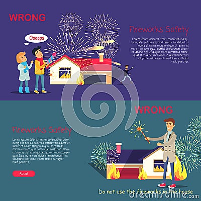 Fireworks Safety. Wrong Usage of Pyrotechnics Vector Illustration