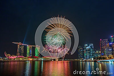 Fireworks of SG50 celebrations in Marina Bay, Singapore. Stock Photo